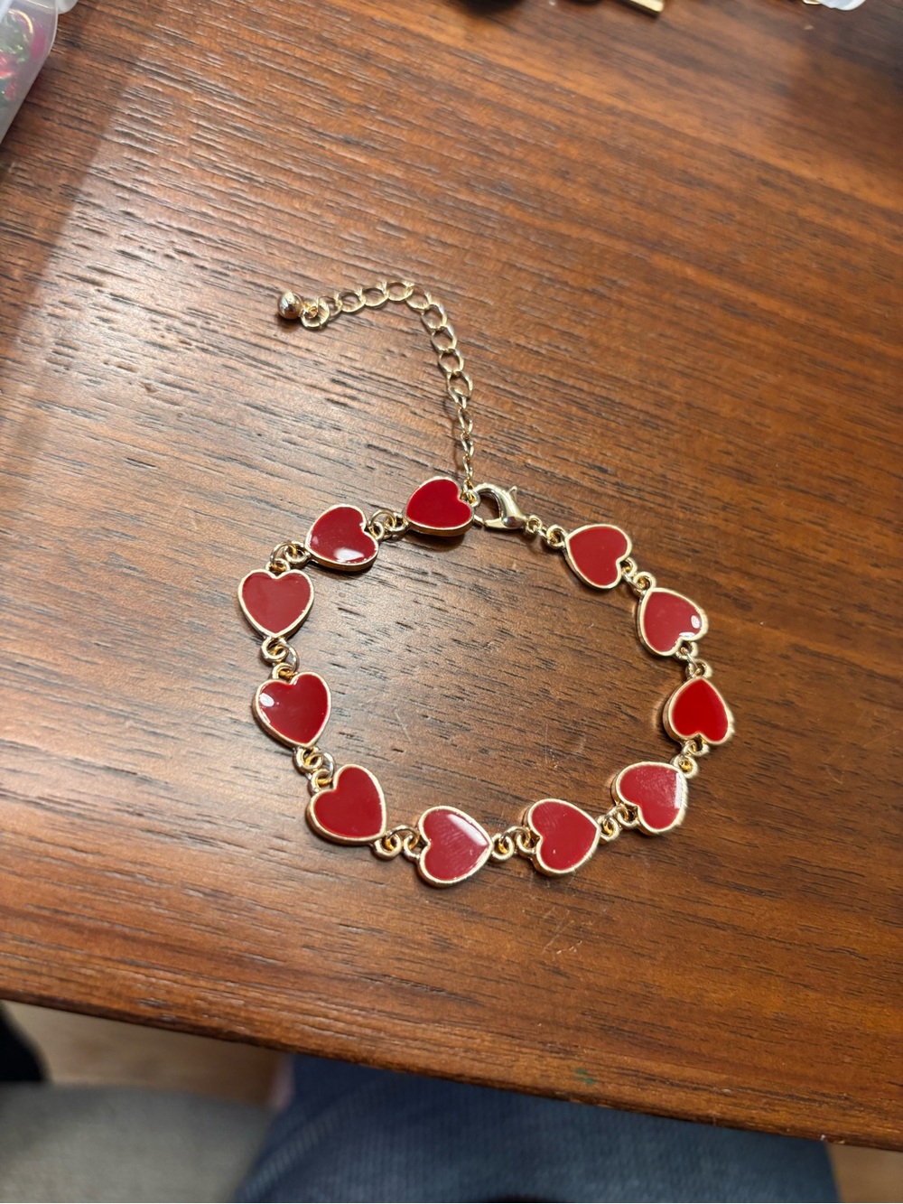New adjustable Gold-Tone Red Heart Link Bracelet - Charming Heart Chain